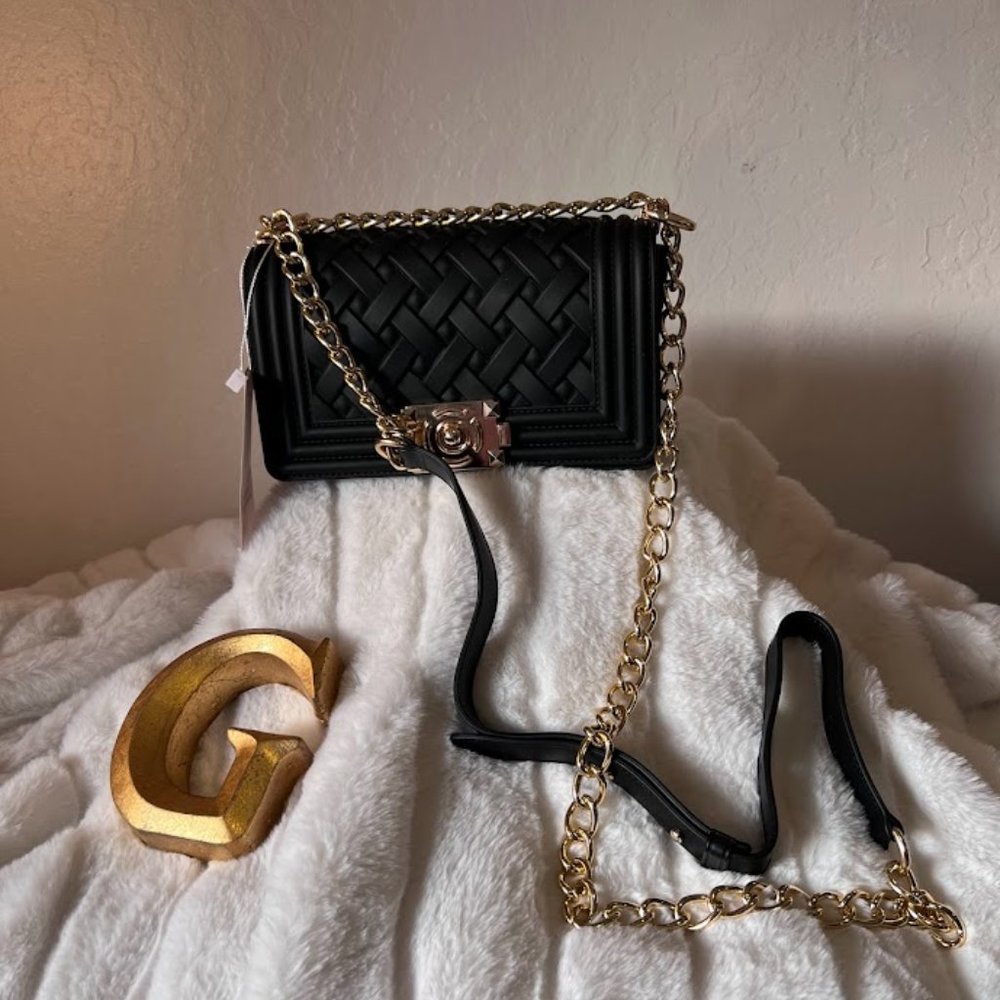 Designer Black Gel Purse Gold chain strap